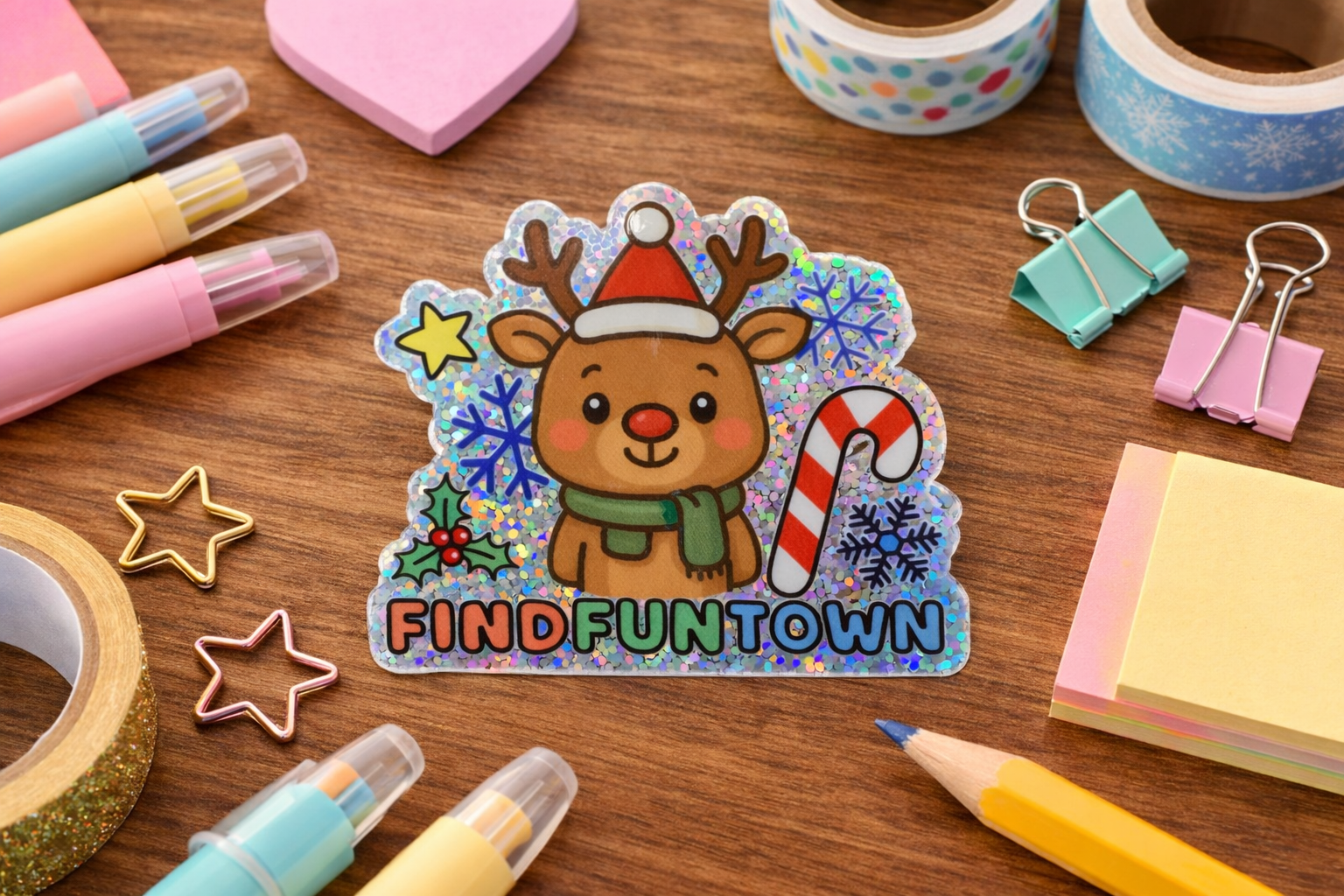 Holiday Reindeer Glitter Sticker