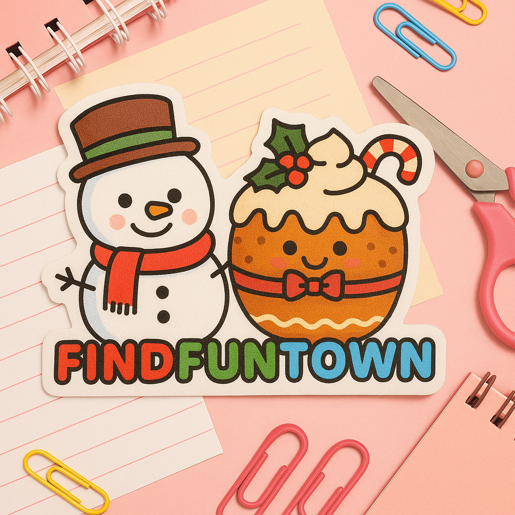 Snowman & Christmas Pudding Fabric Sticker