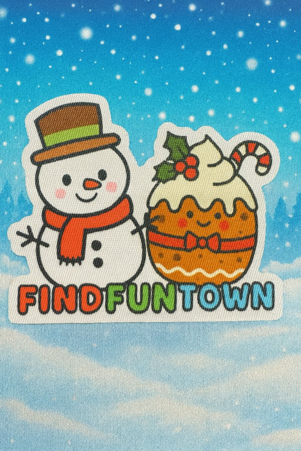 Snowman & Christmas Pudding Fabric Sticker