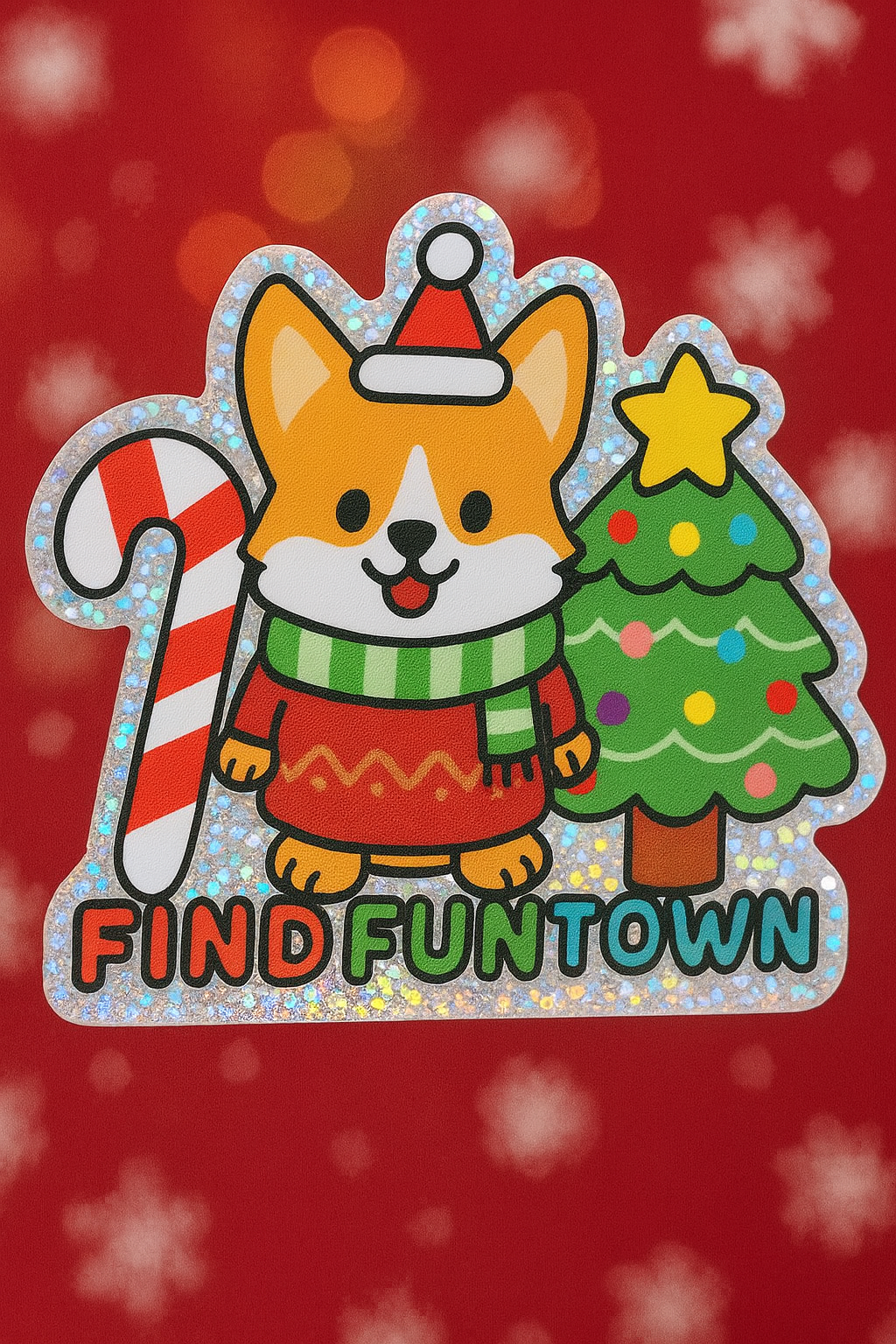 Holiday Corgi Glitter Sticker