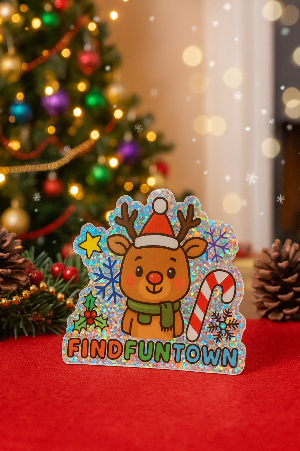 Holiday Reindeer Glitter Sticker