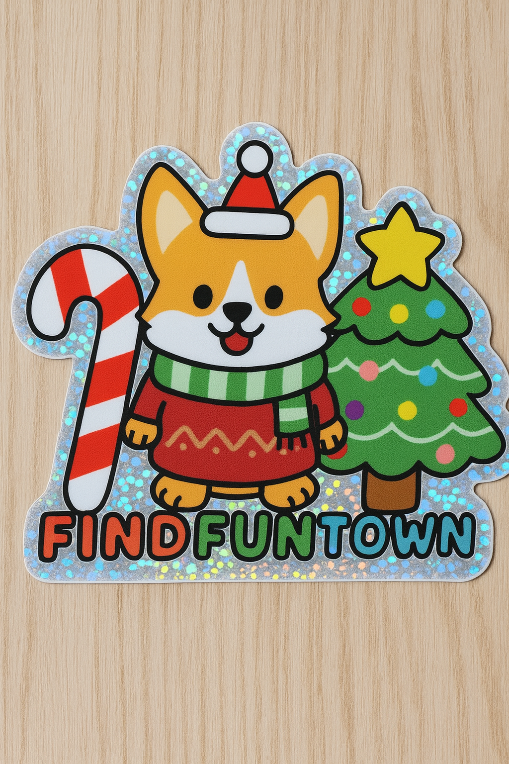 Holiday Corgi Glitter Sticker