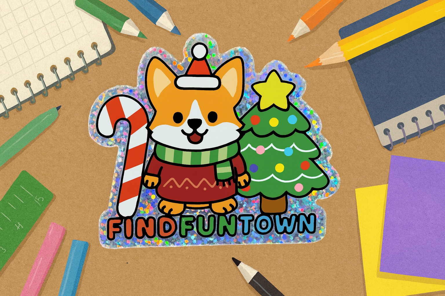 Holiday Corgi Glitter Sticker