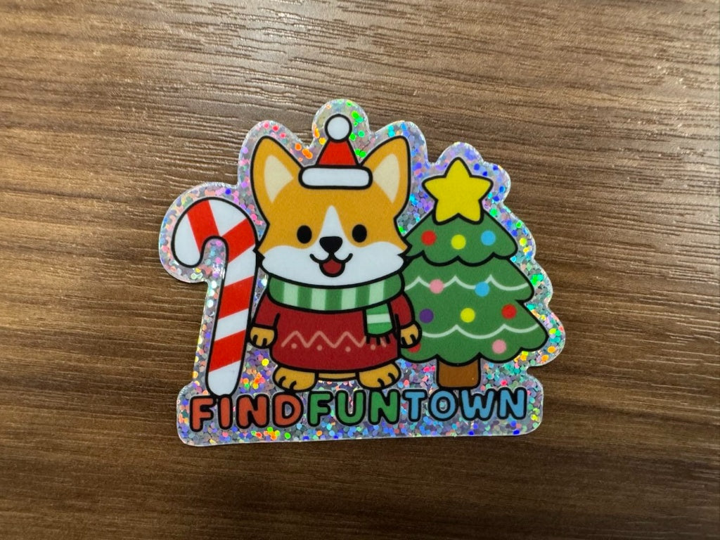 Holiday Corgi Glitter Sticker