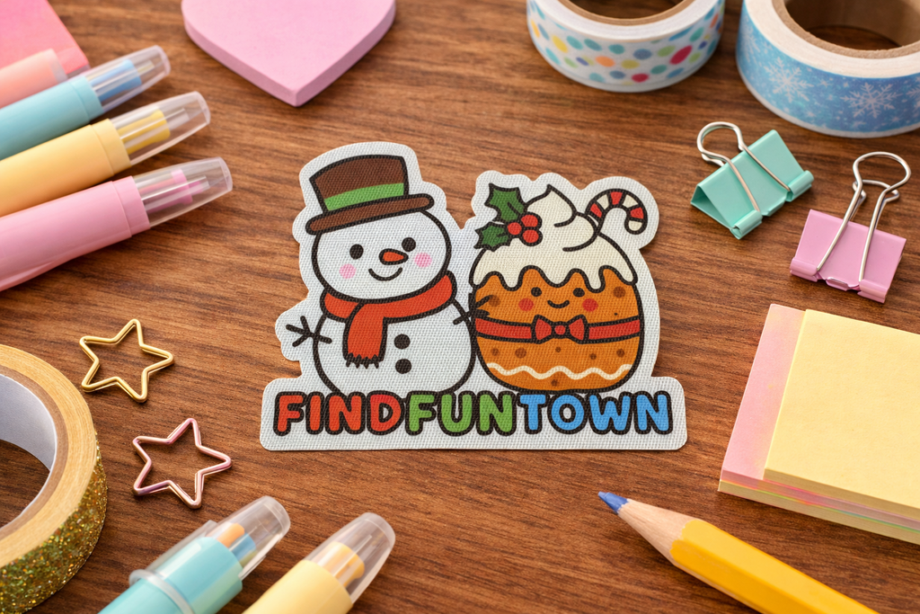 Snowman & Christmas Pudding Fabric Sticker