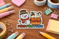 Snowman & Christmas Pudding Fabric Sticker