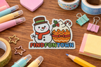 Snowman & Christmas Pudding Fabric Sticker