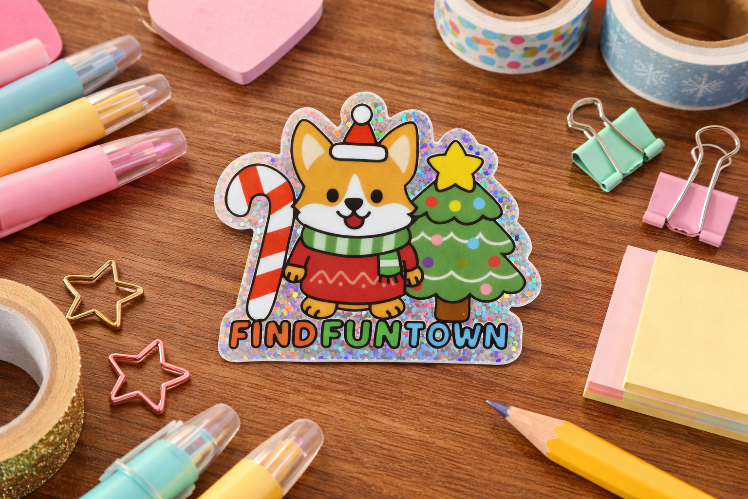 Holiday Corgi Glitter Sticker